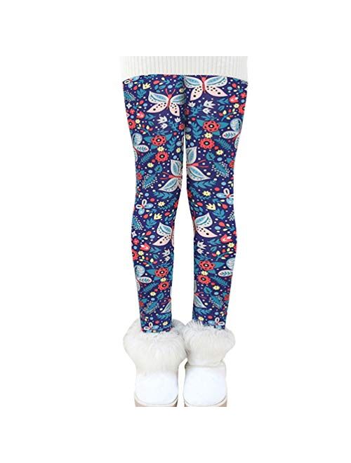 Rysly Girls Winter Thick Warm Long Pants Printing Fleece Lined Leggings