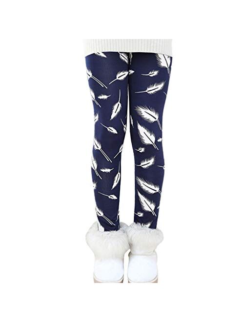 Rysly Girls Winter Thick Warm Long Pants Printing Fleece Lined Leggings