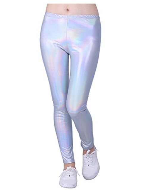 HDE Girls Shiny Wet Look Leggings Kids Liquid Metallic Footless Tights (4T-12)