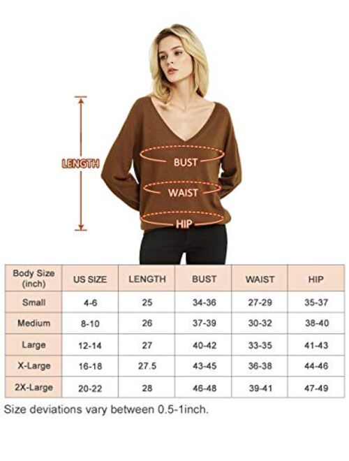 Kallspin Women's Cashmere Blended Sweater Deep V Neck Long Sleeve Pullover Office Sweaters for Fall Winter