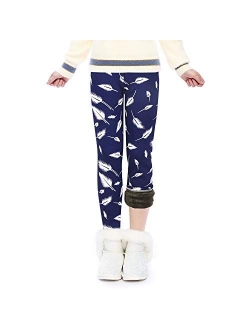 slaixiu Warm Girls Leggings Fleece Lined Winter Thick Printing Kids Pants