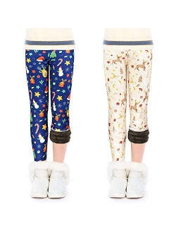 slaixiu Warm Girls Leggings Fleece Lined Winter Thick Printing Kids Pants