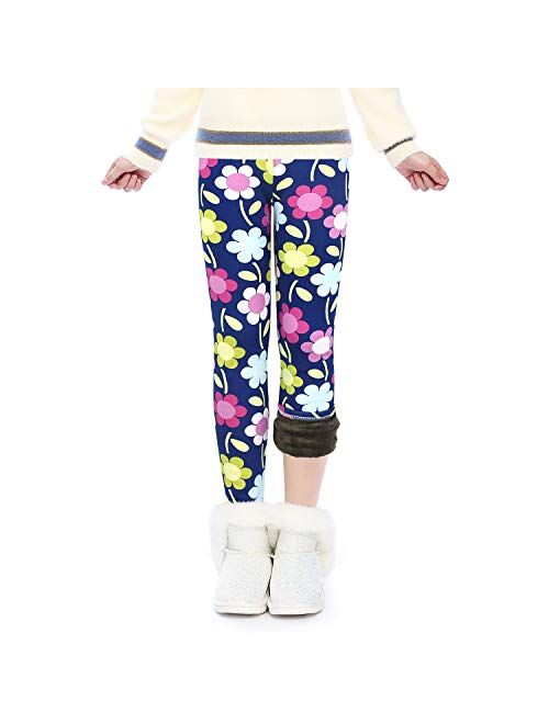 slaixiu Warm Girls Leggings Fleece Lined Winter Thick Printing Kids Pants