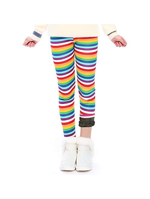 slaixiu Warm Girls Leggings Fleece Lined Winter Thick Printing Kids Pants