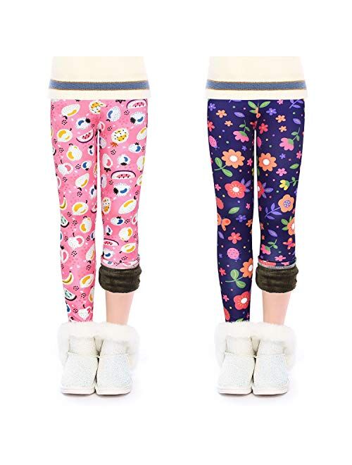 slaixiu Warm Girls Leggings Fleece Lined Winter Thick Printing Kids Pants