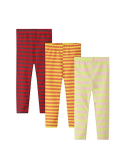 Girls Leggings 3-Pack Set Cotton Casual Solid Stripe Stretch Tights Pants