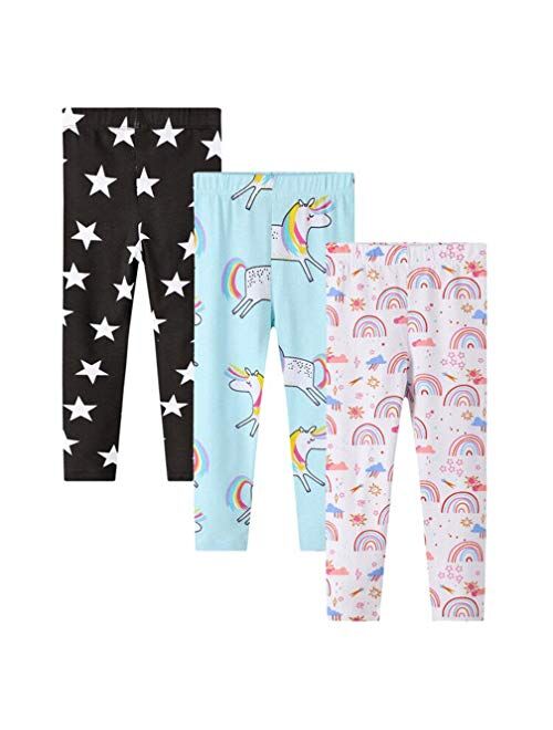 Girls Leggings 3-Pack Set Cotton Casual Solid Stripe Stretch Tights Pants