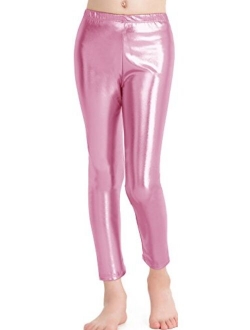 speerise Girls Kids High Waisted Shiny Metallic Dance Fashion Leggings