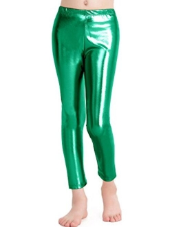 speerise Girls Kids High Waisted Shiny Metallic Dance Fashion Leggings