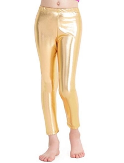 speerise Girls Kids High Waisted Shiny Metallic Dance Fashion Leggings