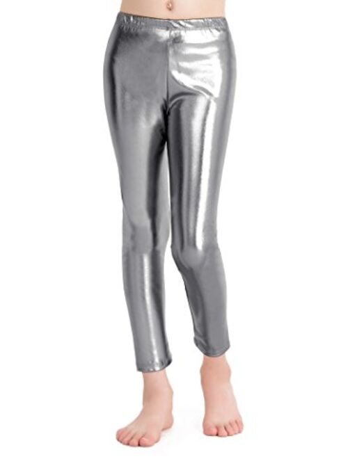 speerise Girls Kids High Waisted Shiny Metallic Dance Fashion Leggings