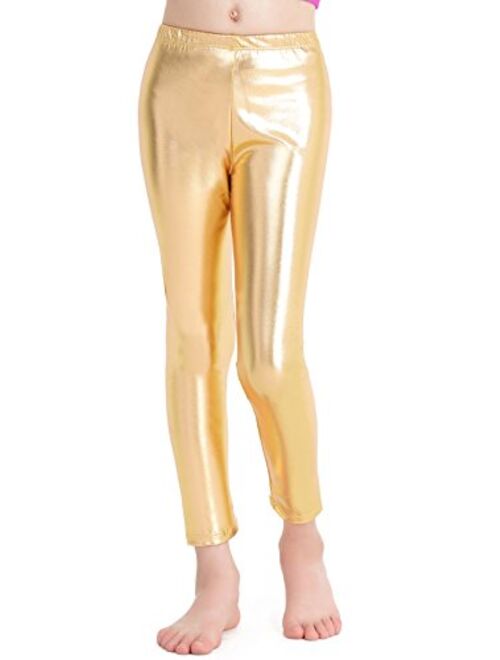 speerise Girls Kids High Waisted Shiny Metallic Dance Fashion Leggings