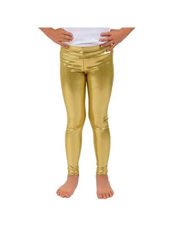 Loxdonz Girls Shiny Wet Look Leggings Kids Liquid Metallic Dance Footless Tights Pants