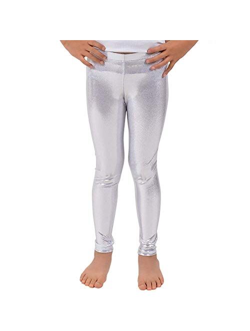 Loxdonz Girls Shiny Wet Look Leggings Kids Liquid Metallic Dance Footless Tights Pants