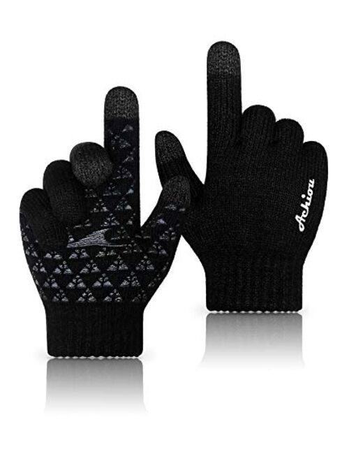 Achiou Winter Knit Gloves Thicken Warm Touchscreen Thermal Soft Lining Texting Generation Upgraded