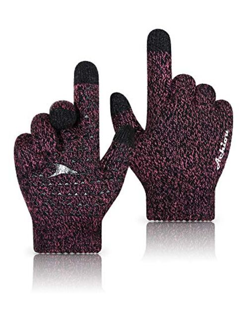 Achiou Winter Knit Gloves Thicken Warm Touchscreen Thermal Soft Lining Texting Generation Upgraded