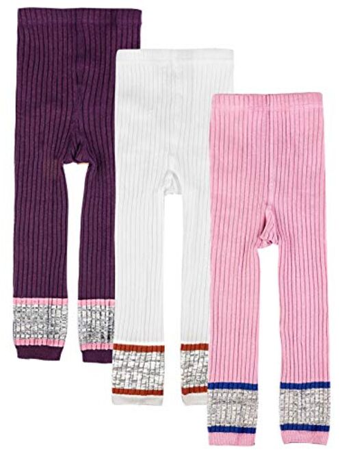 BOOPH 3 Pack Girls Legging Pants Cat Knit Footless Baby Toddler Tights 1-8 Year