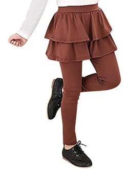 Face Dream Little Girls Footless Leggings with Mini Ruffle Skirt Stretchy Cotton Pantskirt