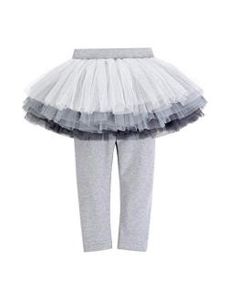 Face Dream Little Girls Footless Leggings with Mini Ruffle Skirt Stretchy Cotton Pantskirt