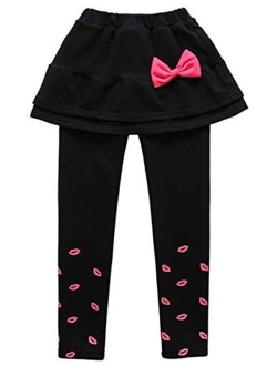 Face Dream Little Girls Footless Leggings with Mini Ruffle Skirt Stretchy Cotton Pantskirt