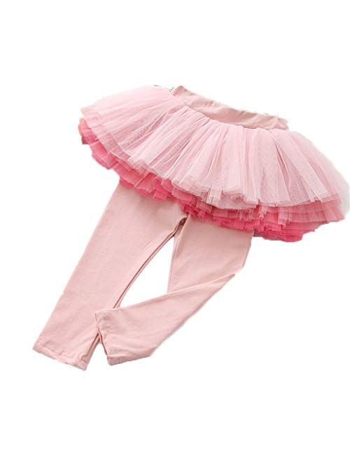 Face Dream Little Girls Footless Leggings with Mini Ruffle Skirt Stretchy Cotton Pantskirt