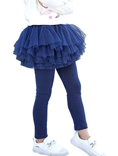 Face Dream Little Girls Footless Leggings with Mini Ruffle Skirt Stretchy Cotton Pantskirt