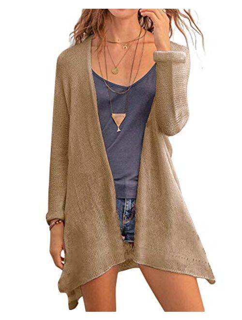 Misassy Womens Open Front Knit Sheer Cardigans Summer Boho Lightweight Long Sleeve Kimono Long Sweater