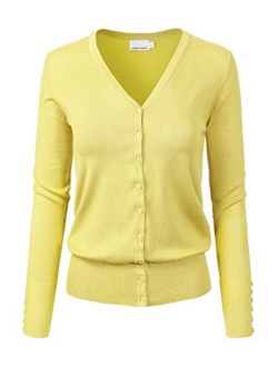 Design by Olivia Women's Classic Button Down Long Sleeve V-Neck Soft Knit Sweater Cardigan