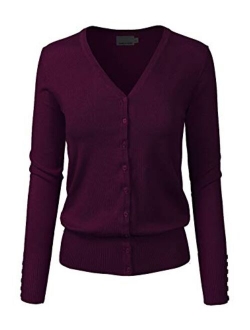 Design by Olivia Women's Classic Button Down Long Sleeve V-Neck Soft Knit Sweater Cardigan