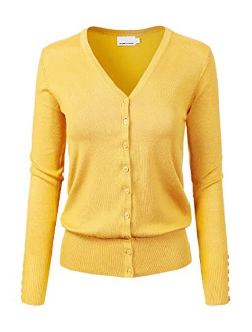 Design by Olivia Women's Classic Button Down Long Sleeve V-Neck Soft Knit Sweater Cardigan