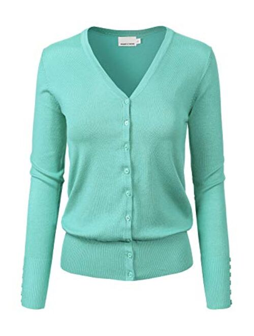 Design by Olivia Women's Classic Button Down Long Sleeve V-Neck Soft Knit Sweater Cardigan