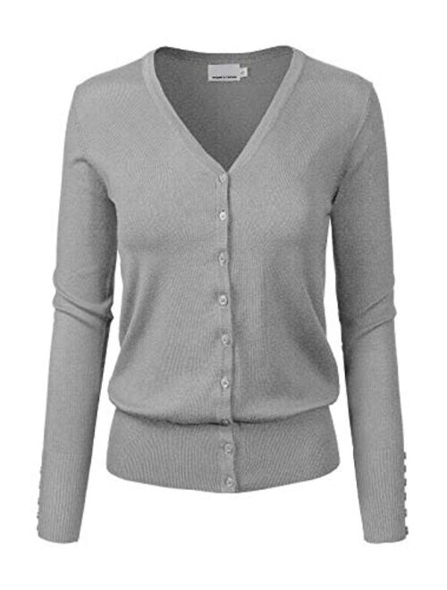 Design by Olivia Women's Classic Button Down Long Sleeve V-Neck Soft Knit Sweater Cardigan