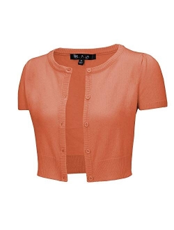 YEMAK Women's Cropped Bolero Button Down Short Sleeve Cardigan Sweater (S-L)