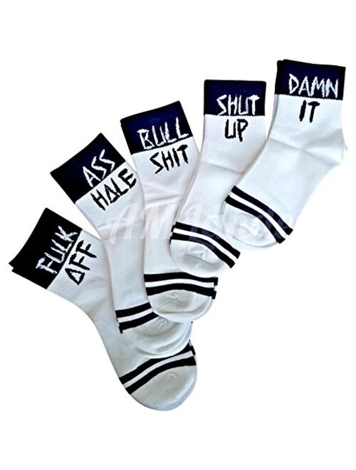 Am Landen Super Fun Stylish Unisex 5 Pairs Set Bad Words Ankle Socks