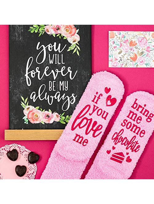 Lavley - Womens Novelty Socks - Soft Cozy Pink Fuzzy 'If You Love Me' Socks