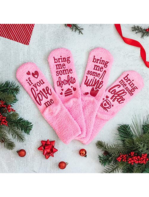 Lavley - Womens Novelty Socks - Soft Cozy Pink Fuzzy 'If You Love Me' Socks