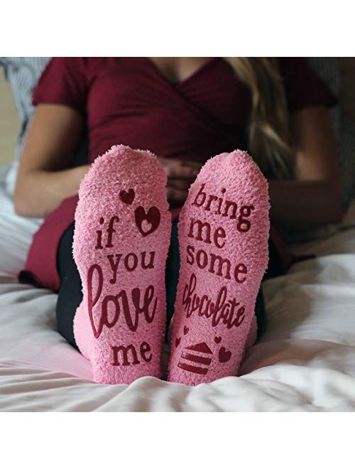 Lavley - Womens Novelty Socks - Soft Cozy Pink Fuzzy 'If You Love Me' Socks