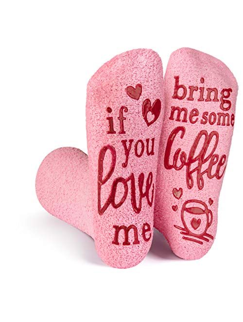 Lavley - Womens Novelty Socks - Soft Cozy Pink Fuzzy 'If You Love Me' Socks