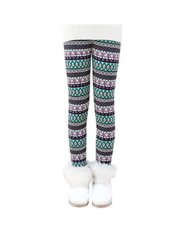 Toddler Kids Girls Pants Winter Thick Fleece Lined Christmas Leggings Tights