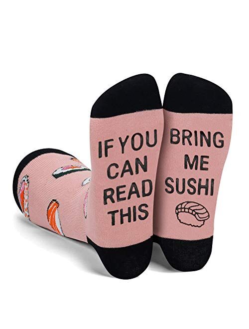 Zmart Women's If You Can Read This Bring Me Bacon Tea Sushi Coffee Taco Donuts Pizza Gifts Socks(Non Slip)