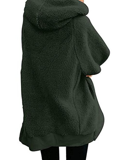 ReachMe Women's Oversized Full Zip Up Sherpa Hoodie Fleece Jacket with Pockets