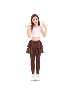 slaixiu Girls Leggings Skirt Stretchy Printing Brown Skirtpants 4-11 Years