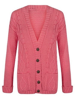 Fashipap Women's Cable Chunky Knitted 5 Button Long Sleeves Grandad Cardigans