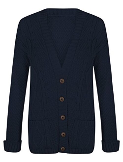 Fashipap Women's Cable Chunky Knitted 5 Button Long Sleeves Grandad Cardigans