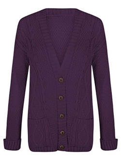 Fashipap Women's Cable Chunky Knitted 5 Button Long Sleeves Grandad Cardigans