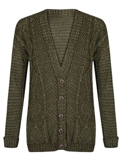 Fashipap Women's Cable Chunky Knitted 5 Button Long Sleeves Grandad Cardigans