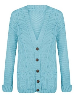 Fashipap Women's Cable Chunky Knitted 5 Button Long Sleeves Grandad Cardigans