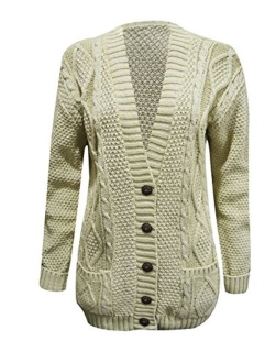 Fashipap Women's Cable Chunky Knitted 5 Button Long Sleeves Grandad Cardigans