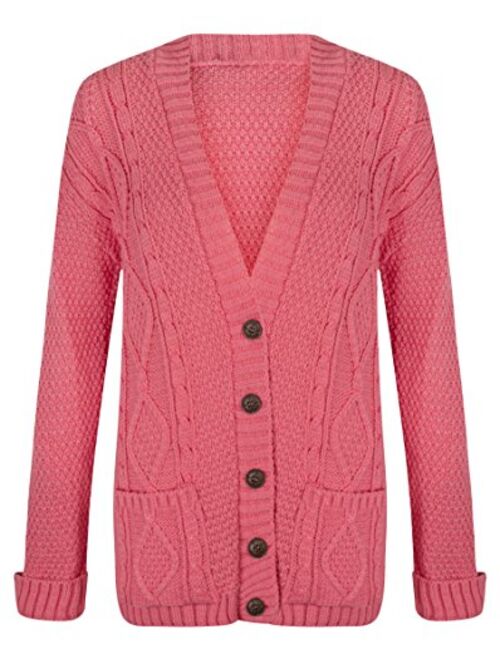 Fashipap Women's Cable Chunky Knitted 5 Button Long Sleeves Grandad Cardigans