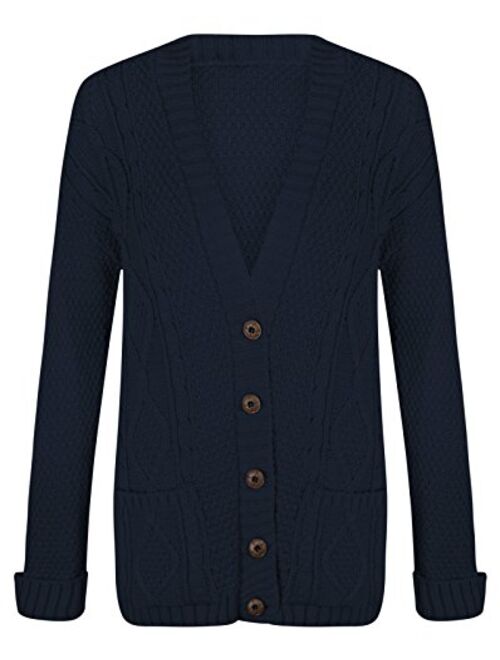 Fashipap Women's Cable Chunky Knitted 5 Button Long Sleeves Grandad Cardigans